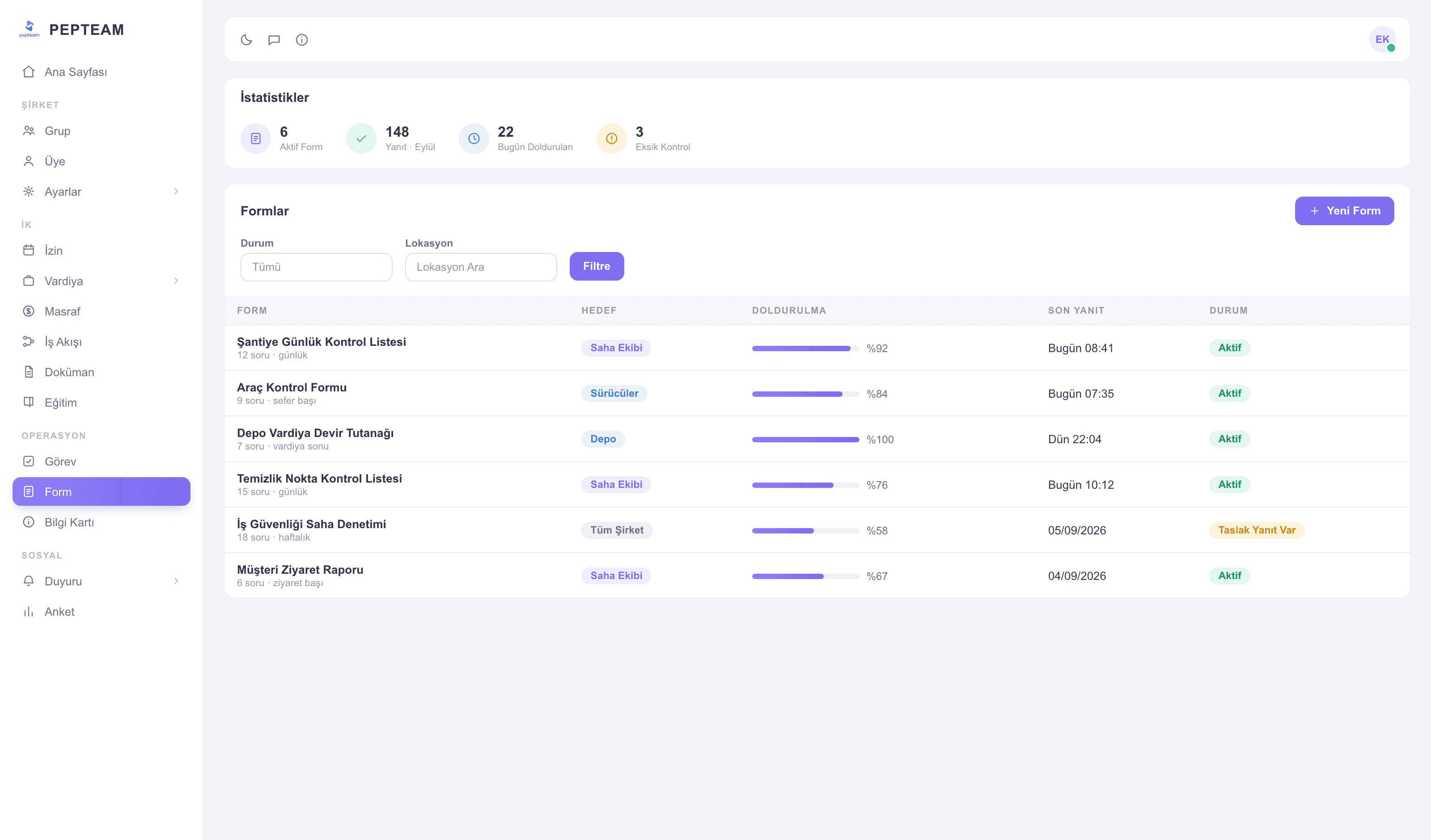 Form builder screen